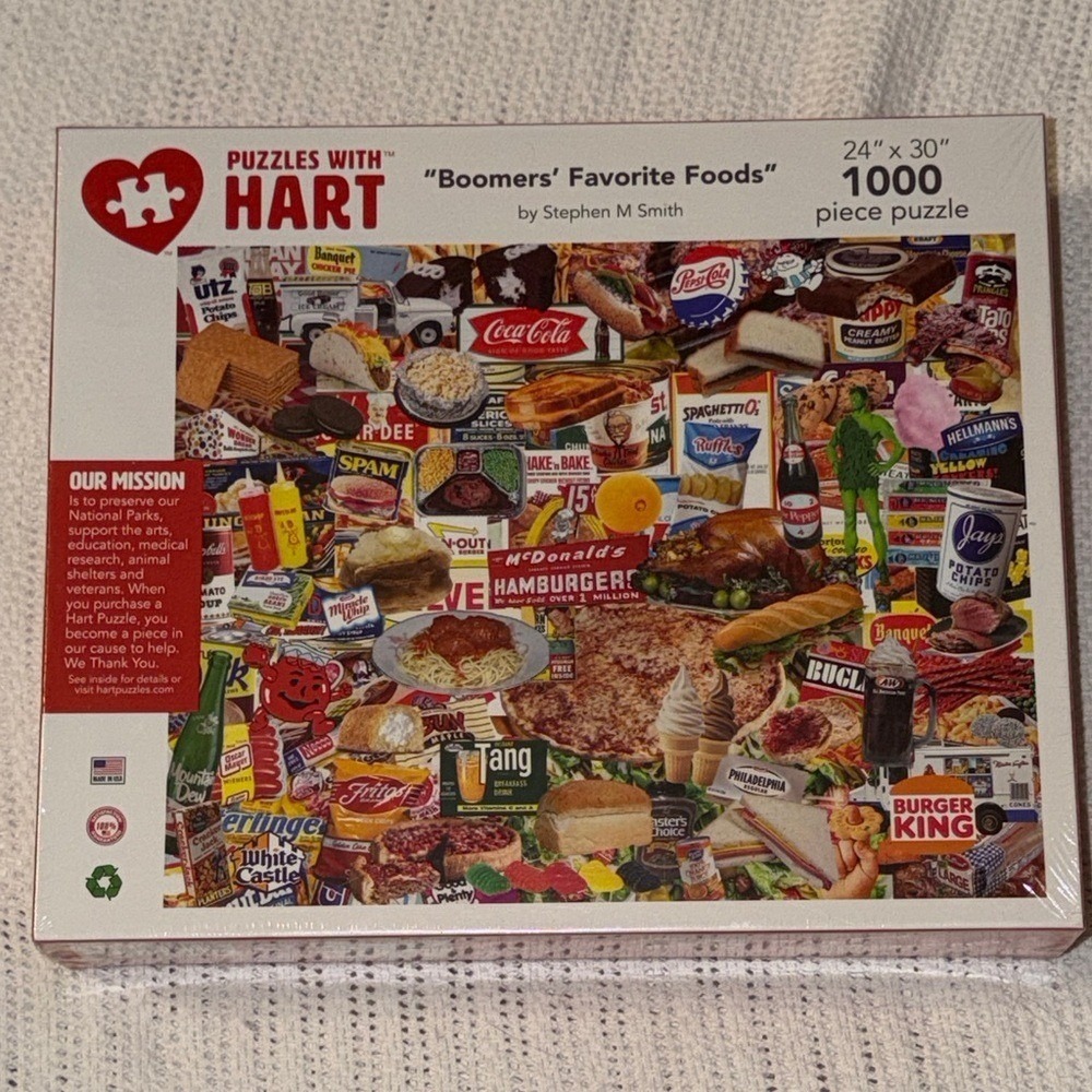 Hart Puzzles Boomers Favorite Foods 1000 Piece Jigsaw Puzzle Stephen M Smith NEW